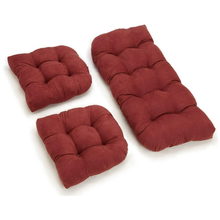 Blazing Needles U Shaped Microsuede Tufted Settee Cushion Set Red Wine Set of 3
