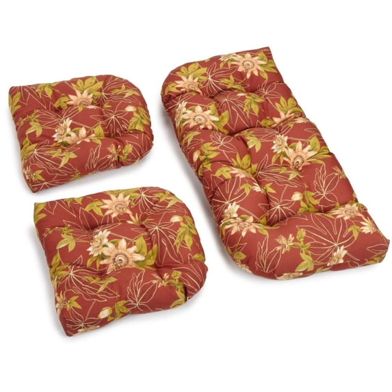 U-Shaped Spun Polyester Tufted Settee Cushion Set (Set of 3) - Passion Ruby
