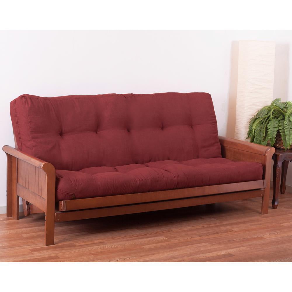 Red Wine Microsuede Full-Size Futon Mattress with Foam Core