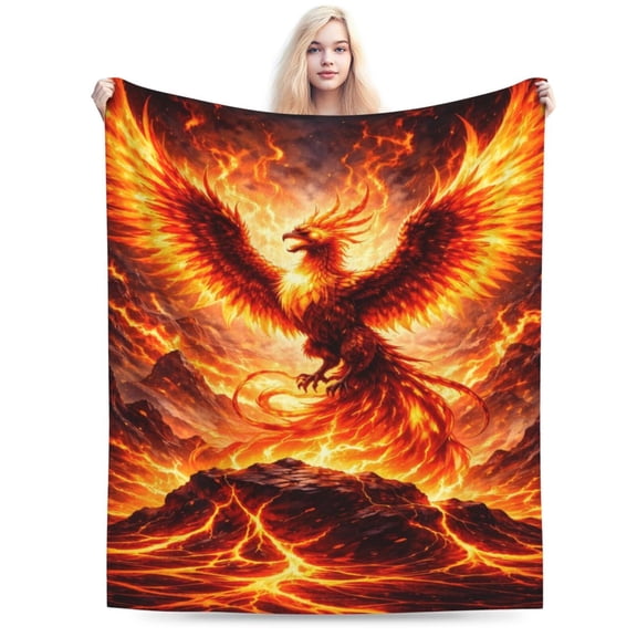 Blazing Phoenix Rising Halloween Blanket for Couch Bed Fantasy Fire Art Home Decor Gothic Accent Gift 60x50