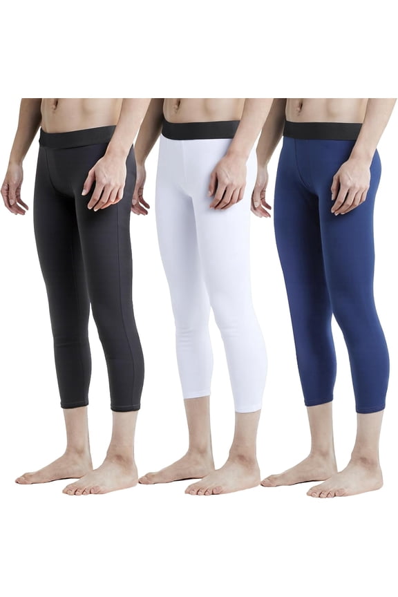 Blcculi 3 Pack Boys Compression Leggings,3/4 Youth Sports Leggings,Quick Dry Base Layer Athletic Tights for Running,Football