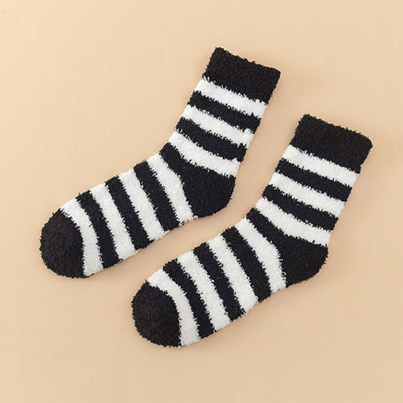 Blczomt 1 Pairs Fuzzy Socks Women Cozy Striped Socks Winter Fluffy Thermal Sock