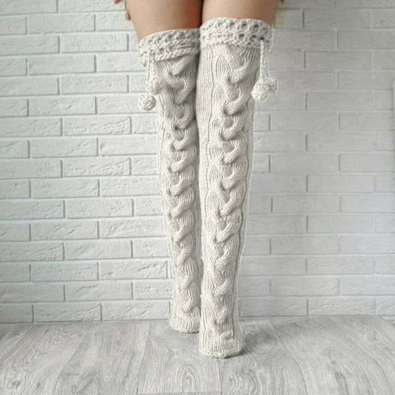 Blczomt 1 Pairs Thigh High Women's Socks Cotton Knit Sock Over The Knee High Fuzzy Casual Sock