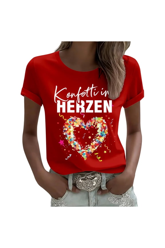 2026 Plus Size Tops for Women Red Trendy T Shirts Lightweight Summer Ladies Tops,XXXXL