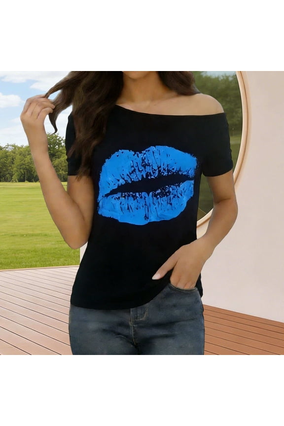 2026 Summer Shirts for Women Blue Cute Shirts Lightweight Y2K Blouses for Women Plus Size,L