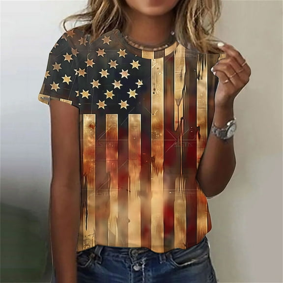 Blczomt 4th of July Summer Tops for Women 2025 Independence Day Short Sleeve Tees Patriotic American Flag Womens Shirts