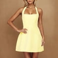 thumbnail image 1 of Blczomt A Line Womens Dress Halter Mini Short Dress Party Yellow Open Back Casual Womens Clothes, 1 of 9