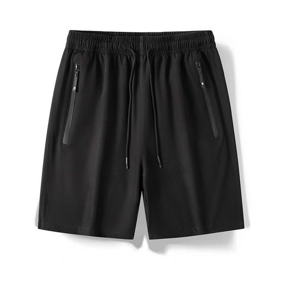 Blczomt Athletic Shorts for Men Big And Tall Stretch Elastic Waist Black Drawstring Pockets Mid Waist Shorts for Men