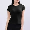 thumbnail image 1 of Blczomt Basic Trendy Tops for Women 2025 Summer Plain Tee Shirt Black Crew Neck Short Sleeve Casual Blouses for Women Plus Clearance, 1 of 5