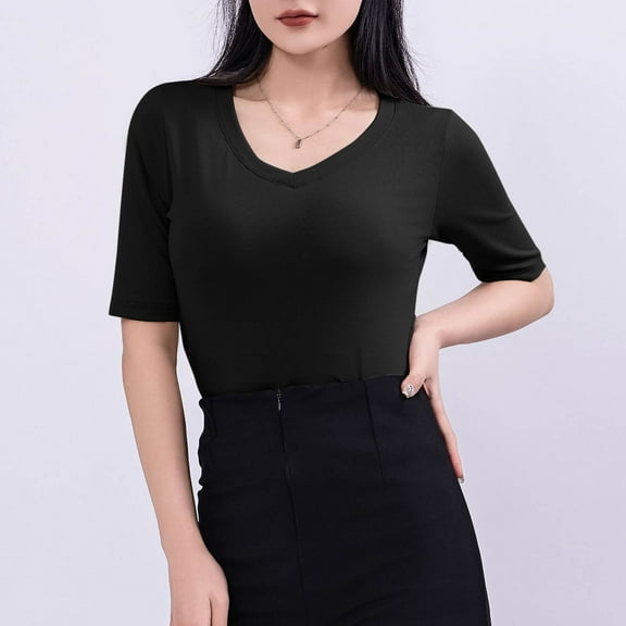 Blczomt Basic Womens Tops Summer Plain Tee Shirt Crew Neck Short Sleeve Casual Black Ladies Blouses