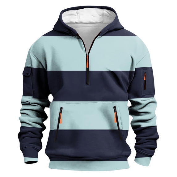 Blczomt Big Sweatshirt Casual Fall Winter Pullover Hoodie Drawstring Zipper Pocket Blue Striped Half Zip Clothes,XS