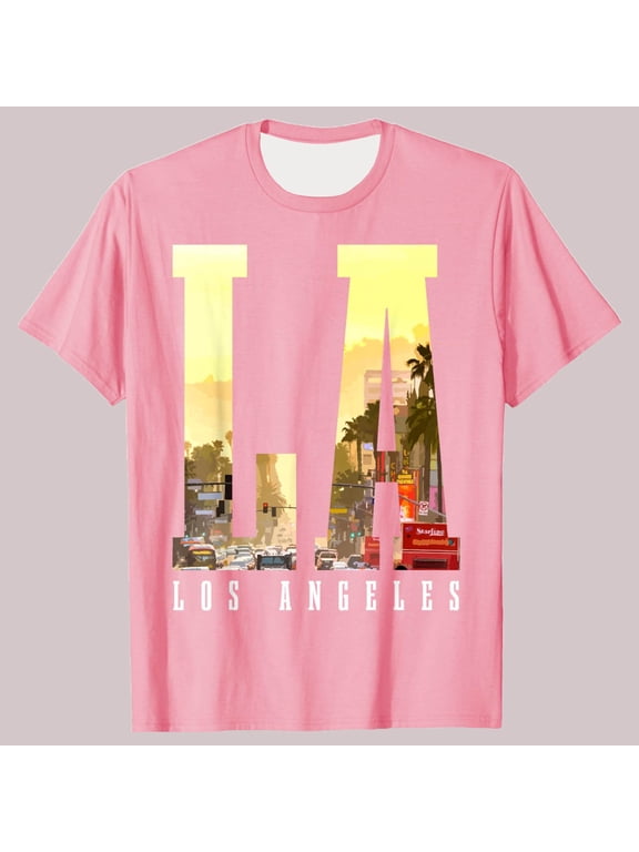 Big & Tall T Shirt Men Big and Tall Vintage Pink Tee Los Angeles California Short Sleeve Casual Tees for Men
