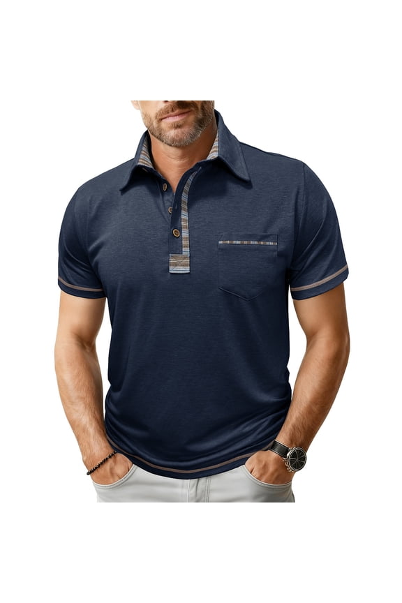Big and Tall Men Shirts Short Sleeve Polo Blue Collared Casual Tshirt Regular-Fit Pocket Tees Men