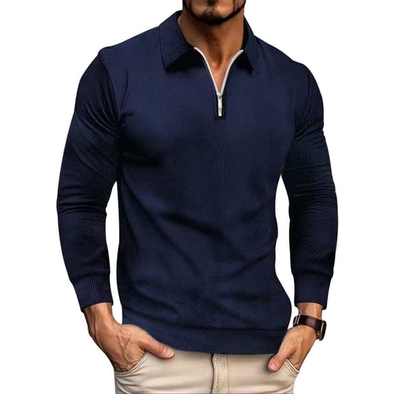 Blczomt Big and Tall Mens Polo Shirts Long Sleeve Blue Polos Shirt Solid Vintage 1/4 Zip Mens Winter Clothes