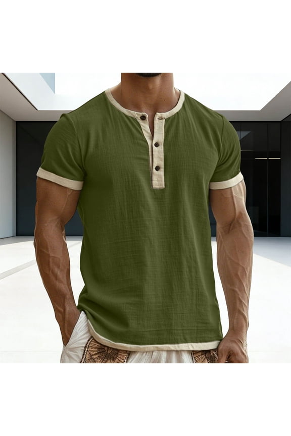 Big and Tall Mens Shirts Short Sleeve Big & Tall Green Henley T Shirt Soft Plain Tops
