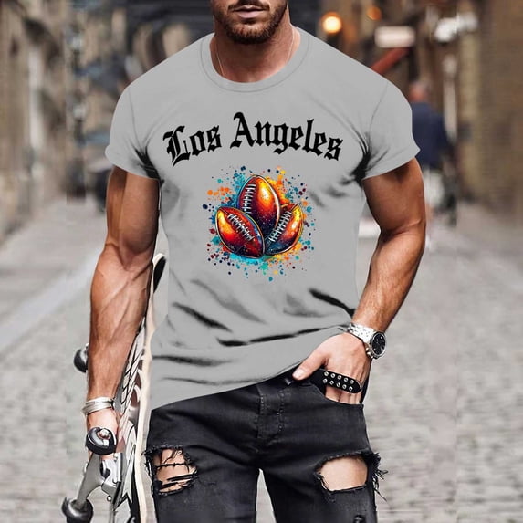 Blczomt Big and Tall Short Sleeve Mens Shirts Gray Vintage T-Shirt Los Angeles Soft California Mens Summer Clothes