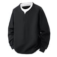 thumbnail image 1 of Blczomt Big and Tall Sweatshirt Plain Waffle Knit Pullover Casual V Neck Black Fall Winter Men's Fashion,L, 1 of 2