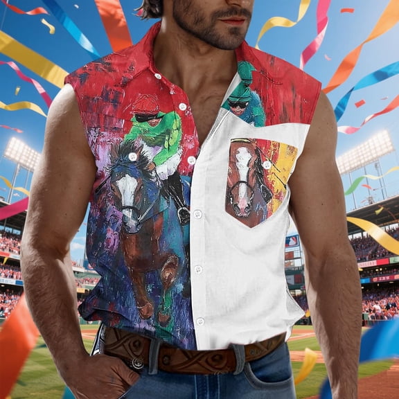 Blczomt Big and Tall Tank Tops for Men Muscle Button Down Graphic Tank Tops Red Sleeveless Casual Mens Fashion