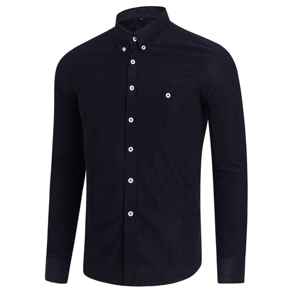 Blczomt Black Hawaiian Shirts for Men Long Sleeve Corduroy Solid Collared Casual Button Down Shirts L