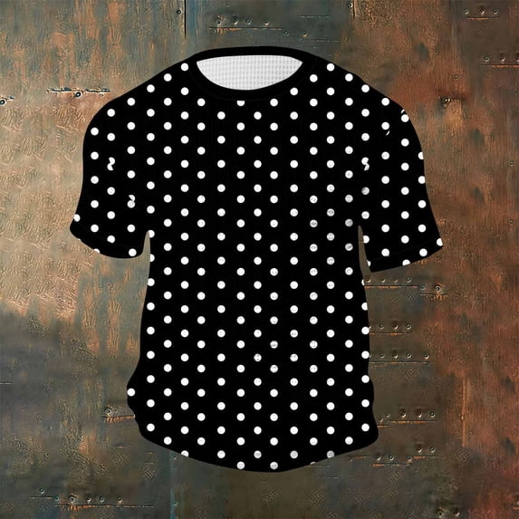 Blczomt Black T Shirts Men Short Sleeve Crew Neck Casual Tees Summer Polka Dot Waffle Mens Tees