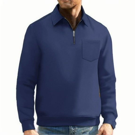 Blczomt Blue Mens Polo Plain Cotton Long Sleeve Polo Shirts 1/4 Zip Vintage Collared Clothes Men