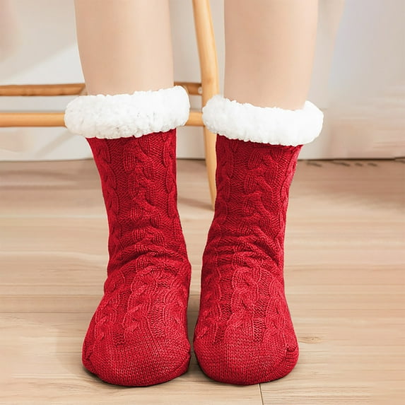 Blczomt Boot Clearance Socks Women Crew Slipper Sock Soft Warm Non Slip Red Clearance Socks Women