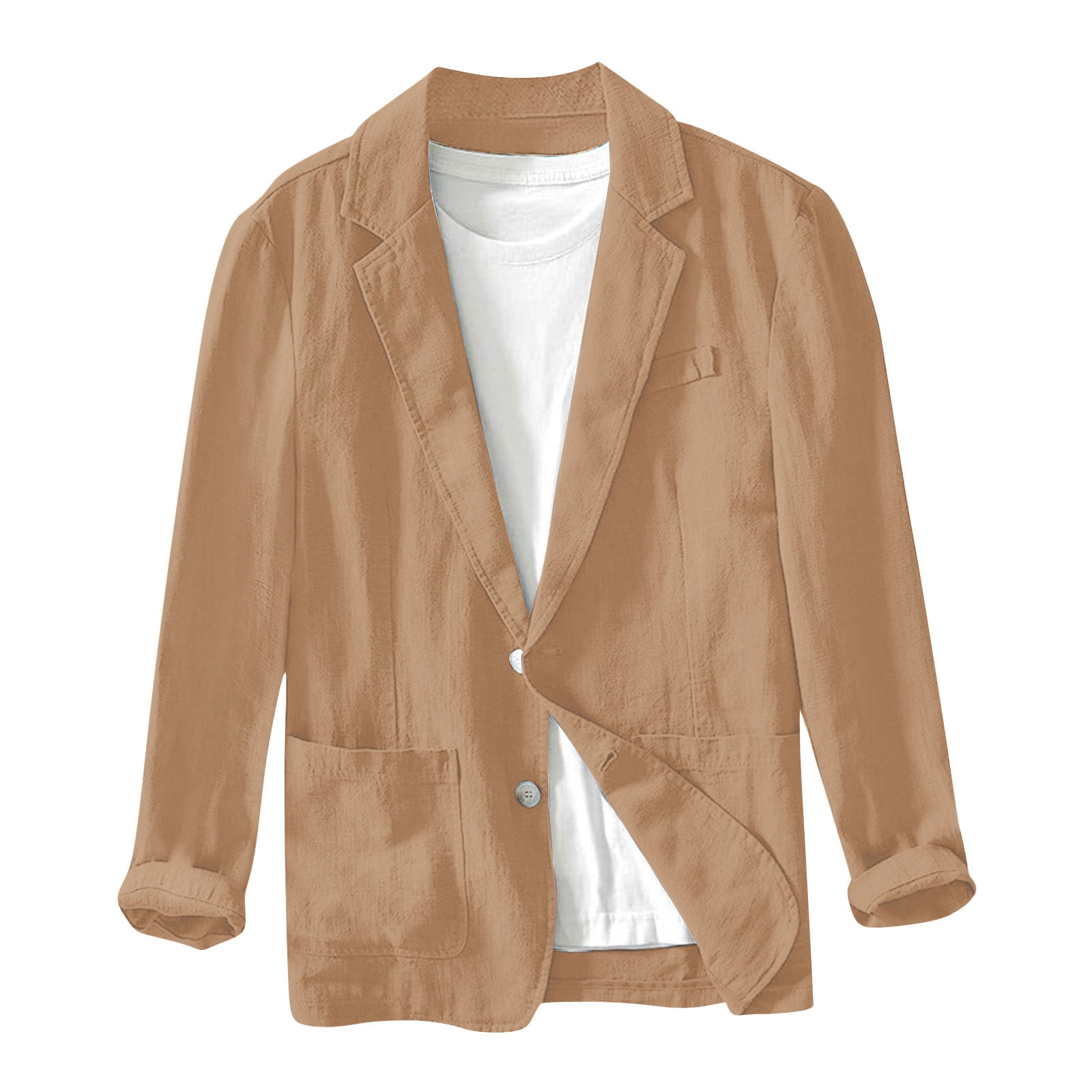 Blczomt Brown Mens Jackets Clearance Suit Shirt Jacket Plain Fashion Button Mens Coats Winter ...
