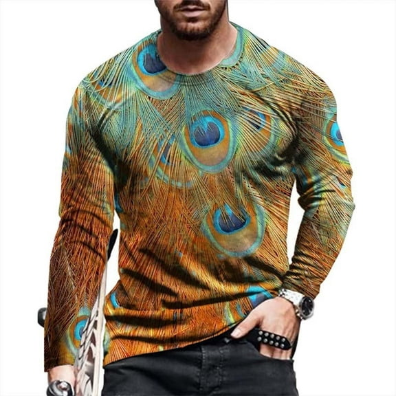 Blczomt Brown Mens Shirts Long Sleeve Crew Neck Tie Dye T Shirt L