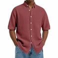 thumbnail image 1 of Blczomt Button Down Mens Short Sleeve Shirts Casual Big & Tall Waffle Red Shirts Plain Oversized Button Up Big and Tall Tops, 1 of 6