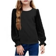 thumbnail image 1 of Blczomt Casual Girls Tshirt Chiffon Puff Sleeve T-Shirt Plain Fashion Crewneck Black Dressy Casual Girls T Shirts, 1 of 1