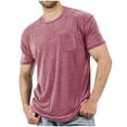 thumbnail image 1 of Blczomt Casual Shirts for Men Short Sleeve Solid Color T Shirts Plain Pockets Summer Crew Neck Pink Mens Clothes, 1 of 5