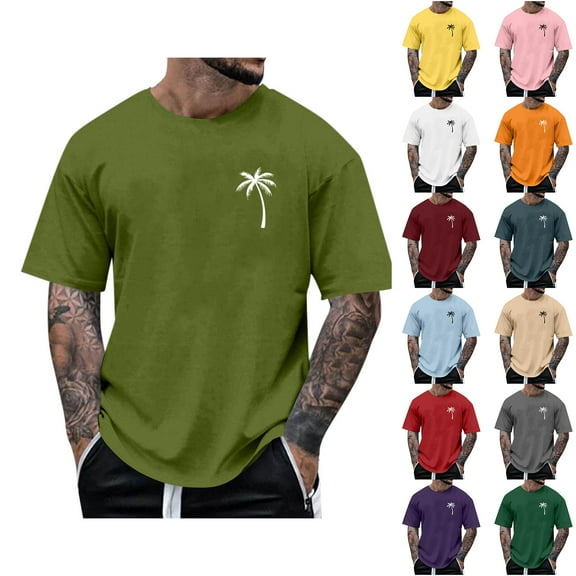 Blczomt Casual Shirts for Men Summer Beach Palm Tree Printed Graphic Tees Crew Neck Green Short Sleeve Loose Shirts