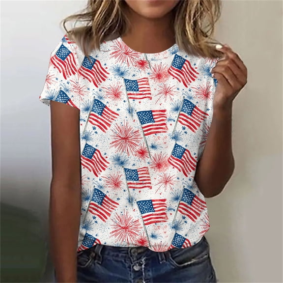 Blczomt Casual Short Sleeve Tops for Women Patriotic T Shirts Summer Red 4th of July Independence Day Blouses Women
