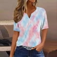 thumbnail image 1 of Blczomt Casual Spring Tops for Women Tie Dye Summer T Shirts Button Short Sleeve V Neck Pink Ladies Tops and Blouses, 1 of 6