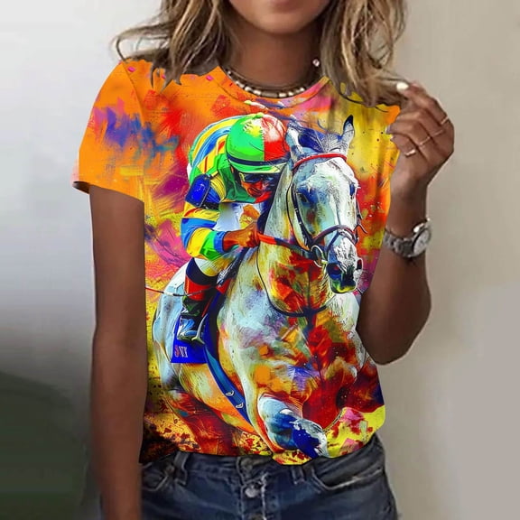 Blczomt Casual Summer Tops for Women Spring Short Sleeve Tees Graphic Animal Print Loose Womens Blouses