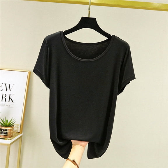 Blczomt Casual Tops for Women Short Sleeve Basic T Shirt Loose Solid Black Summer Crew Neck Womens Shirts