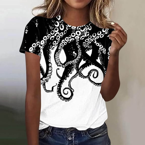 Blczomt Casual Tops for Women Trendy Summer 2025 Short Sleeve Tees Graphic Crew Neck Womens Blouses