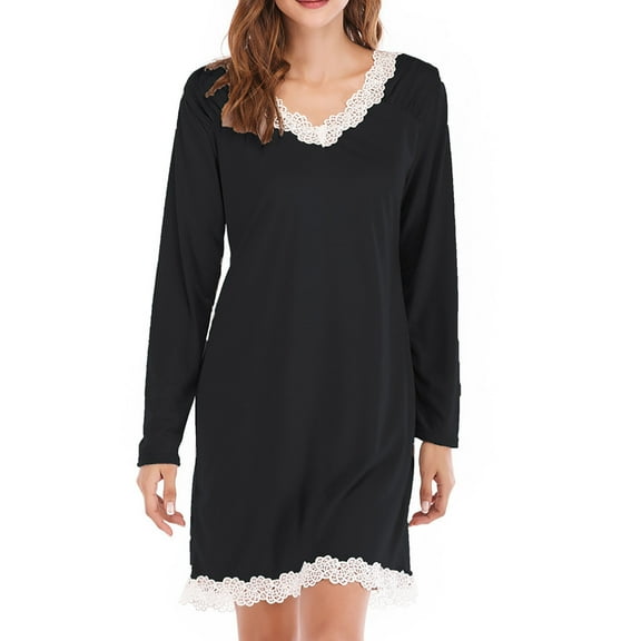 Blczomt Casual Womens Dress Long Sleeve Black Lace Mini Dresses Trendy V Neck Plus Size Dresses