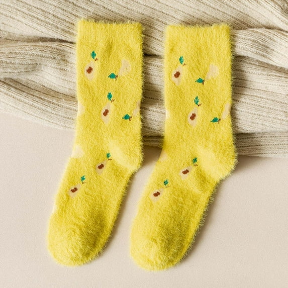 Blczomt Clearance Socks Women Under $ 5.00 Fluffy Slipper Crew Sock Fuzzy Solid Cute Yellow Clearance Socks Women Under $ 5.00
