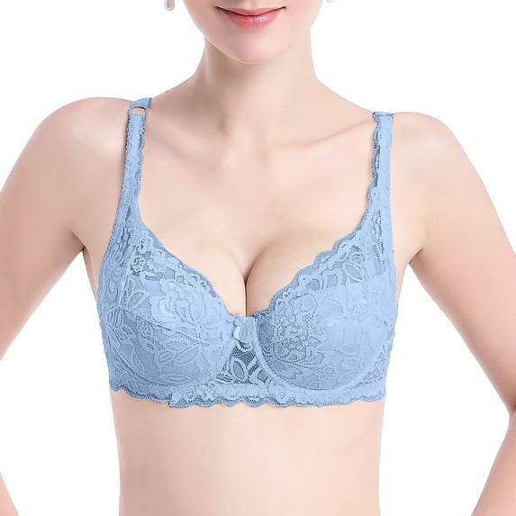Blczomt Clearance Womens Bras Push Up Lace Sexy Underwire Blue Bras