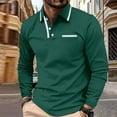 thumbnail image 1 of Blczomt Collared Men's Polo Shirts Big and Tall Green Pocket Long Sleeve Polo Shirts Breathable Button Men Clothes, 1 of 9