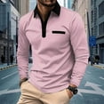 thumbnail image 1 of Blczomt Collared Polo Tees for Men Pink Long Sleeve Polo Casual Pocket Button Big and Tall Mens Clothes, 1 of 6