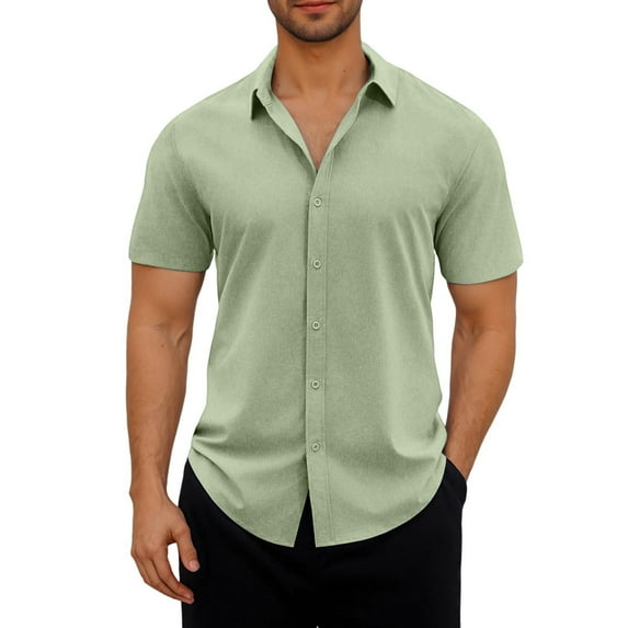 Blczomt Collared Shirts Men Plain Button-Up Shirt Green Summer Beach Casual Button Down Mens Fashion