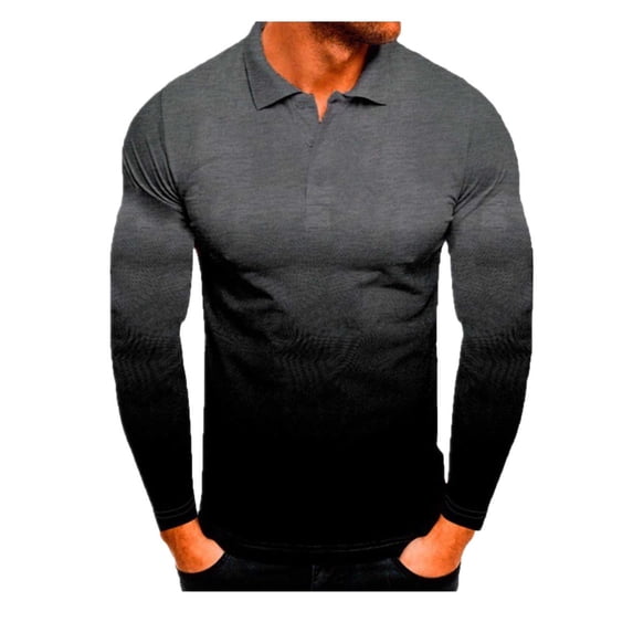 Blczomt Compression Shirts for Men Long Sleeve Gray Gradient Collared Casual Button Down Shirts L