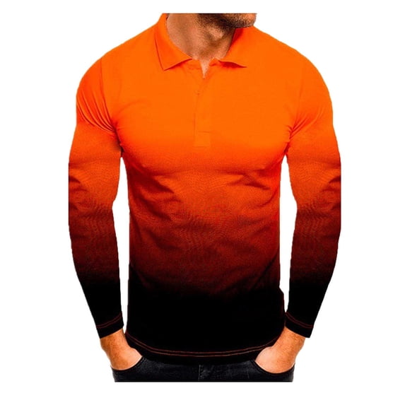 Blczomt Compression Shirts for Men Orange Long Sleeve Collared Gradient Casual Button Down Shirts S