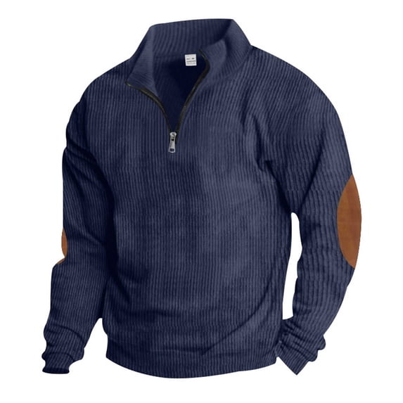 Blczomt Corduroy Men Sweatshirts Pullover Half Zip Sweatshirt Collar Blue Vintage Winter Men's Clothing