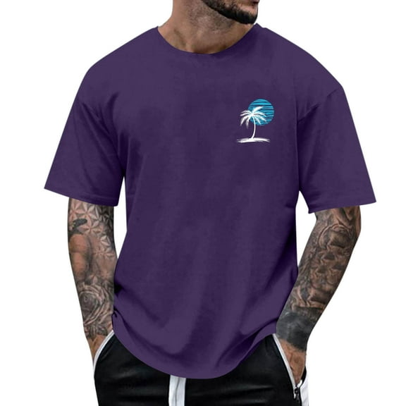 Blczomt Crew Neck Big and Tall T Shirts for Men Summer Beach Short Sleeve T Shirts Purple 2025 Casual Loose Men's Fashion