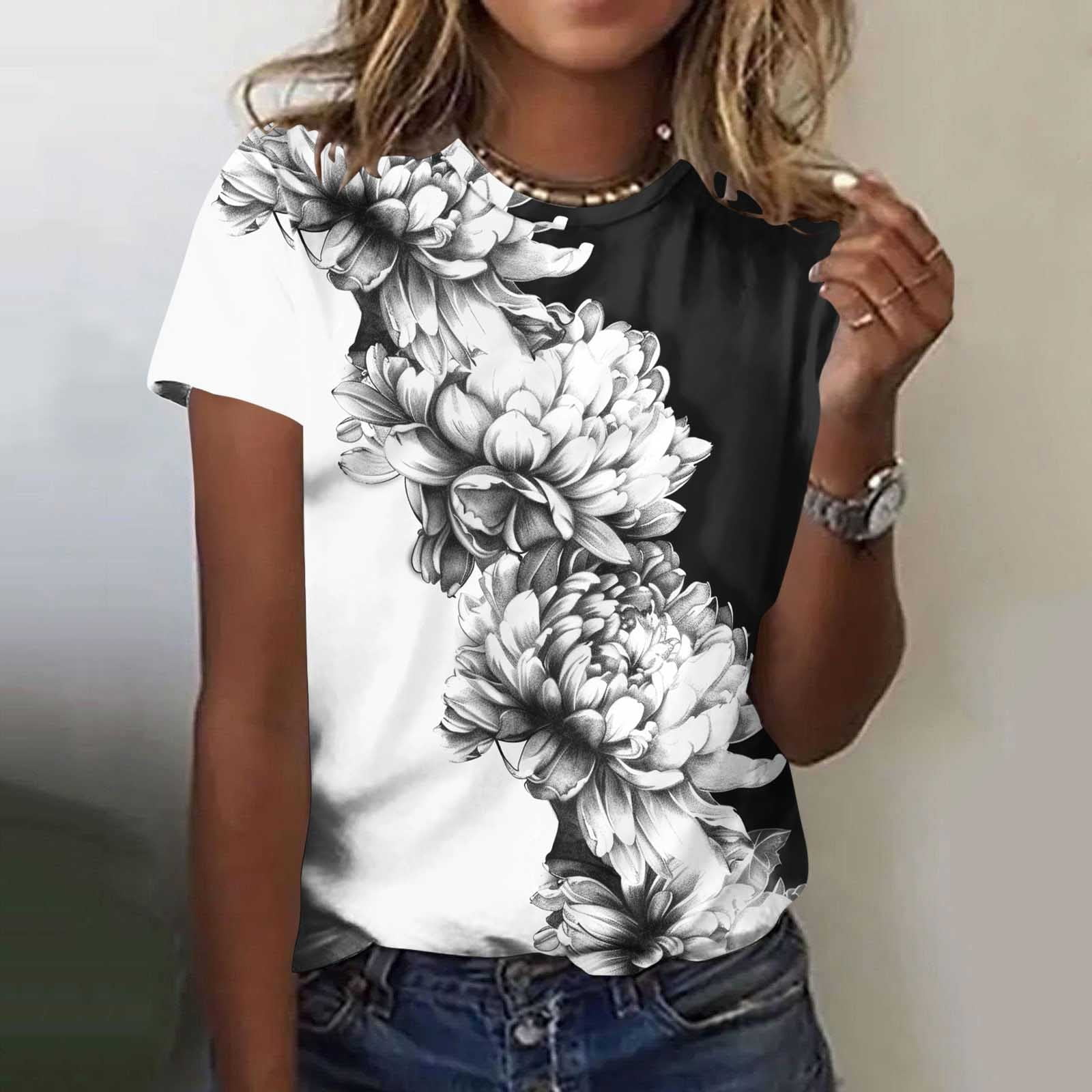 Blczomt Crew Neck Trendy Tops for Women 2025 Short Sleeve Graphic Tee ...