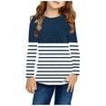 thumbnail image 1 of Blczomt Crewneck Boys Long Sleeve Shirts Striped Blue Tops Color Block Casual Cute Tshirts for Kids Boys, 1 of 6