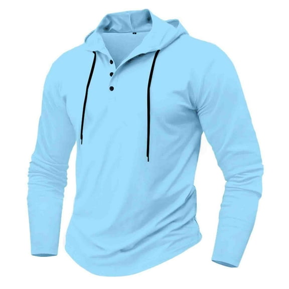 Blczomt Crewneck Men's Sweatshirts Winter Plain Hoodie Casual Button Blue Solid Men's Fashion